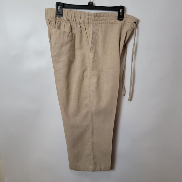 Per Se Beige Linen Blend Cropped Pants With Drawstring Waist Lg - Picture 8 of 10